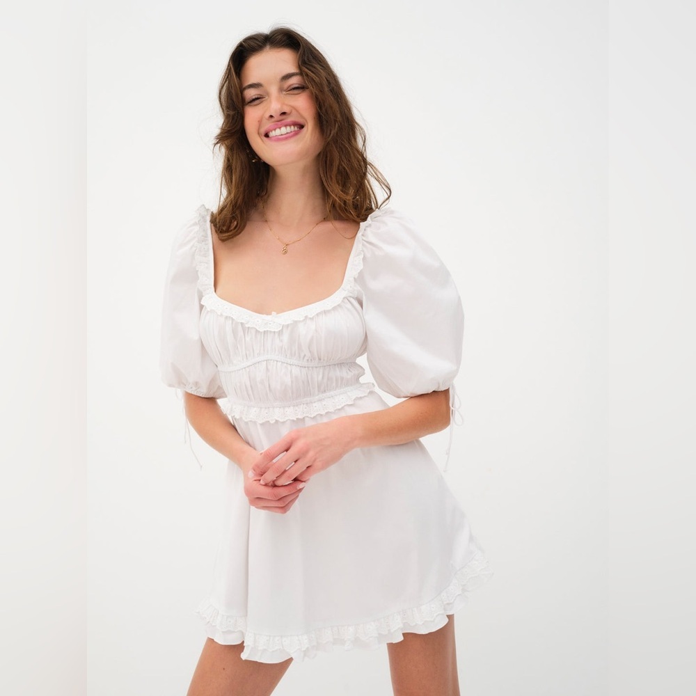 NWT For love and lemons Jackson Mini Dress White Puff Sleeve New